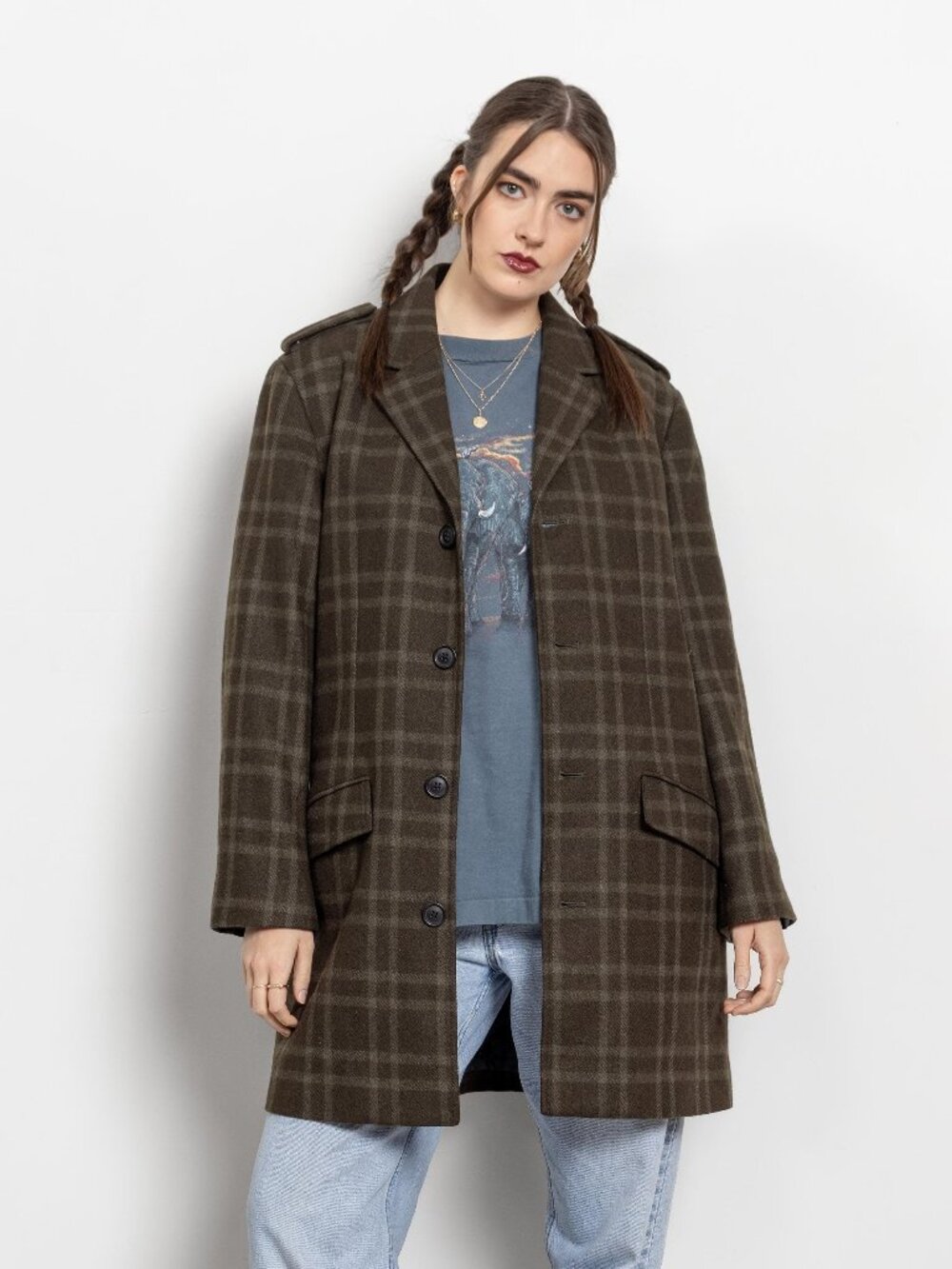 PLAID WOOL Coat Vintage Jacket 90's Fall Menswear / Medium Large